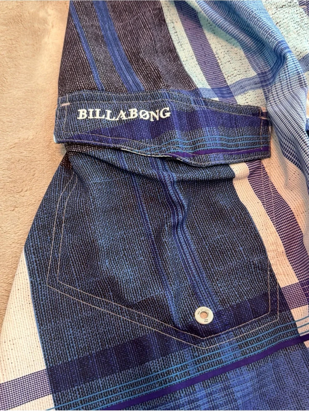 BillaBong Men's Blue Plaid Swim Trunks - Classic Boardshorts